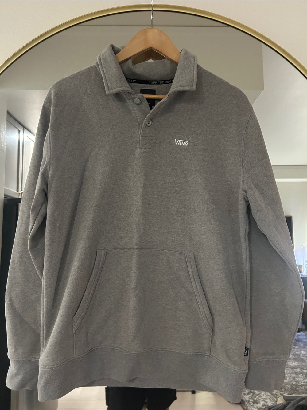 Vans Gray Pullover Rugby Collar Hoodie with Kangaroo Pocket